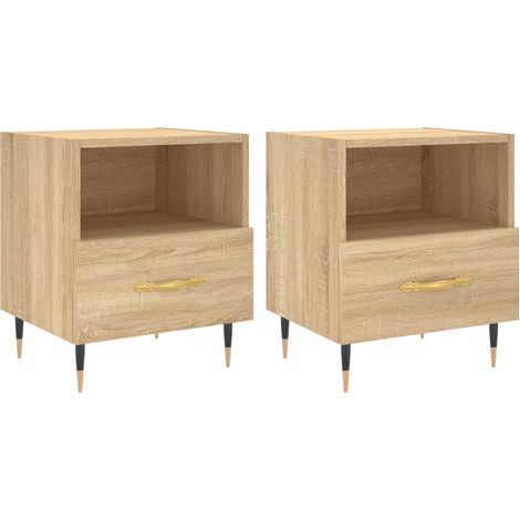 Conjunto de 2 mesitas de noche con cajón y compartimento abierto 40 x 35 x 47,5 cm madera contrachapada color roble y hierro DEC035234