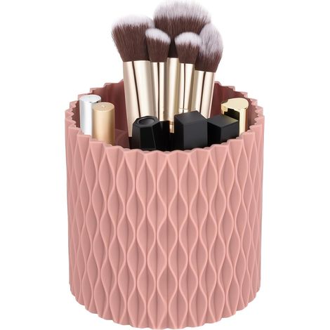 Sollbry 2 pièces Organisateur Maquillage Rotatif, Rotatif Pot a Crayon, Porte-pinceaux, Rangement cosmétique avec 5 compartiments, Organisateur Salle,rose (1/5)