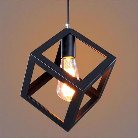 ZOLGINAH E27 Lámpara colgante de techo de metal retro Lámpara industrial Estilo vintage Negro Lámpara colgante de metal creativa Lámpara de iluminación de cubo Lámpara de techo (1/5)