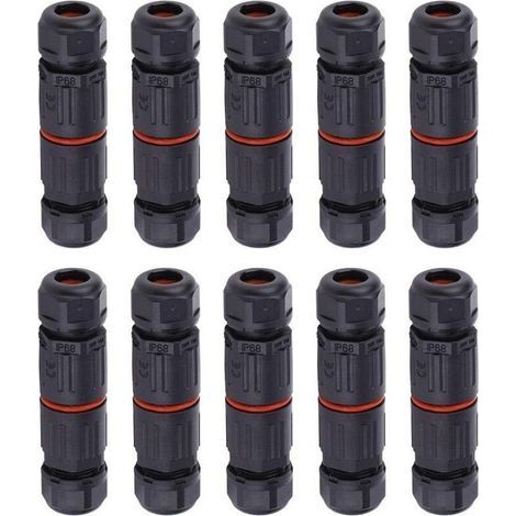 10 PCS IP68 Waterproof Electrical Cable Connector, Female 3 Pin Waterproof Connectors Outdoor Power Outlet Waterproof Wire Connector Fitting (1/5)