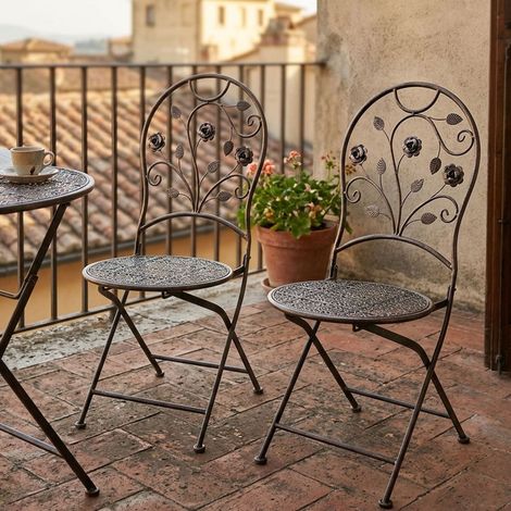 2 sedie pieghevoli per esterni in acciaio color bronzo, ripiegabili, H 94 cm (1/5)
