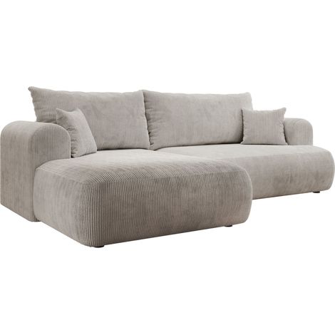 Selsey Ovo Cord – Ecksofa Schlaffunktion, Bettkasten, Cordstoff, links, Graubeige