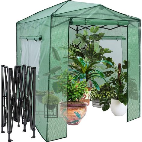 COSTWAY Invernadero Portátil de Jardín, 180 cm x 250 cm, Invernadero de Jardinería para Interiores y Exteriores con 2 Ventanas, Puertas de Enrollable con Cierre de Doble Cremallera Frontal y Trasera