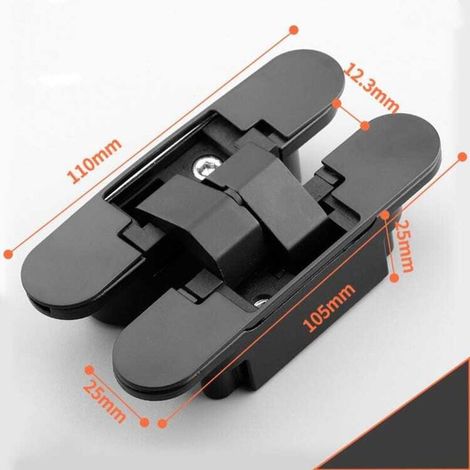 Charnières invisibles 110mm pour portes 40kg – Ouverture 180° – Réglables 3D – Alliage zinc noir – Kit de 2 pièces