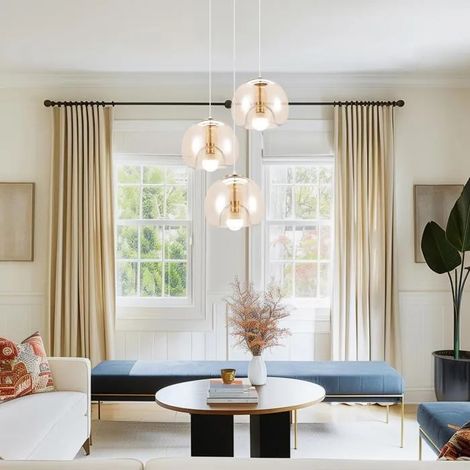 3 Lampes Suspensions Moderne en Verre,Lustre Vintage Industriel Ajustable Design Base Concave E27 Lampe de Plafond Retro (1/5)