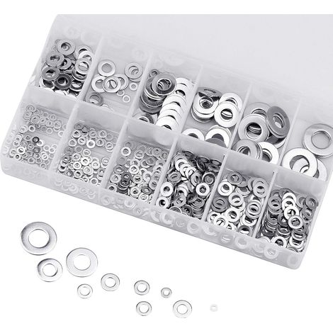 Rondelle Plate - Acier Inoxydable 304 - M2 à M12 - 800 Pièces - Boîte de Rangement Étanche (1/5)