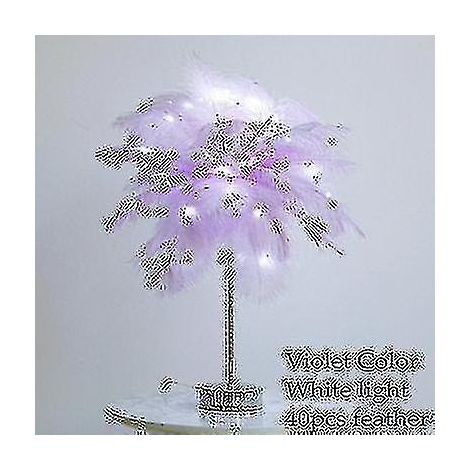 Lampe de table DIY en plumes, lumière blanc chaud, abat-jour en plumes d'arbre, LED (1/5)