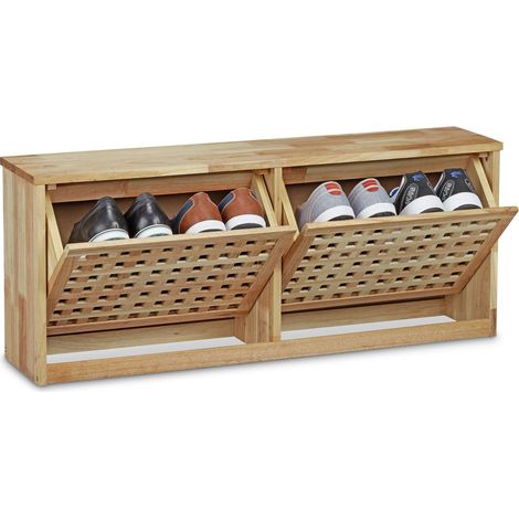 Meuble à chaussures bois de noyer bascule pivotant HxlxP: 38 x 94 x 20 cm commode à chaussures montage mural moderne coffre rangement bois massif, couleur naturellle (1/5)