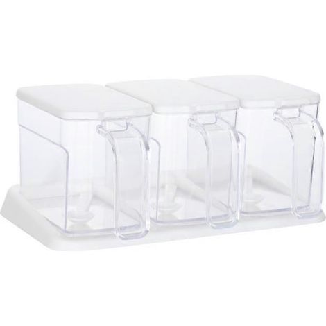 Boîte à épices transparente, lot de 3 récipients transparents pour épices, sel, sucre, huile, pots à épices avec cuillères. (1/5)