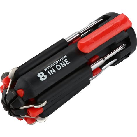 Tournevis Multifonctionnel 8-en-1 - Têtes Torx T4 T5 T7 T8 - Lampe Torche Intégrée 6 Modes - Poignée Isolée Électriquement - 1 Pièce