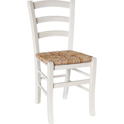 Okaffarefatto – Chaise Venezia en bois de hêtre laqué blanc – Assise en paille de riz – Hauteur d'assise 47 cm – Dimensions 42x40 cm (1/5)