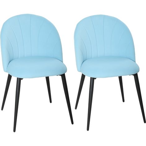 Set 2 Sedie da Pranzo Imbottite con Schienale a Conchiglia in Velluto, 52x55x79 cm, Azzurro