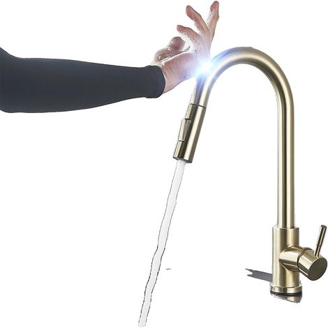 Ausziehbare Küchenarmatur, Sensorsteuerung, Edelstahloberfläche, Bürstetes Gold A (1/2)