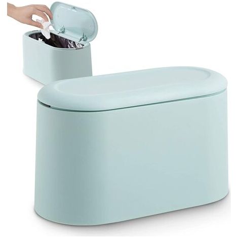 Petite Poubelle de Table avec Couvercle à Bouton-Poussoir pour Bureau, Salle Bain Cuisine et Chambre,Stockage pour Nourriture pour Animaux (Bleu Clair) (1/5)
