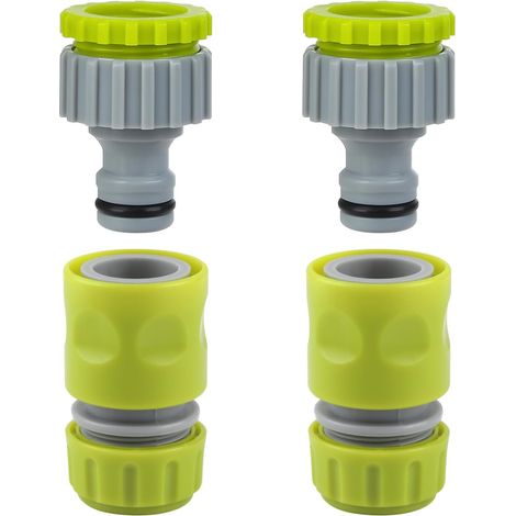 Kit de 4 Raccords de Robinet avec 2 Pack Raccords de Robinet 1/2" 3/4" 2 en 1Adaptateur Robinet, Connecteurs d'extrémité de Tuyau 1/2" Jardin en Plastique Raccords d'Arrosage Rapides (1/5)