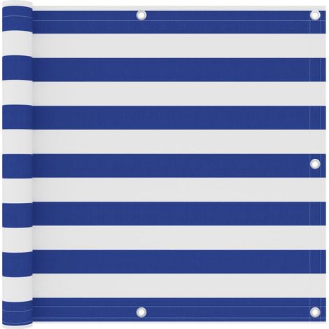 Paravent de balcon, blanc et bleu, 90 x 600 cm, tissu Oxford