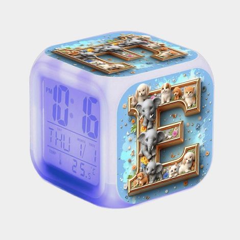Réveil numérique pour enfants, avec les lettres AZ, éclairage LED 7 couleurs, thermomètre et veilleuse un cadeau pour les garçons et les filles, A93-128 HTNL128 (1/5)