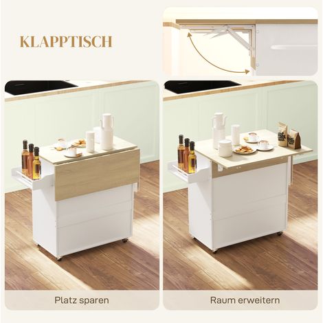 MEUBLIV Kücheninsel 106x42x87 cm weiß – klappbare Platte und viel Stauraum (1/5)