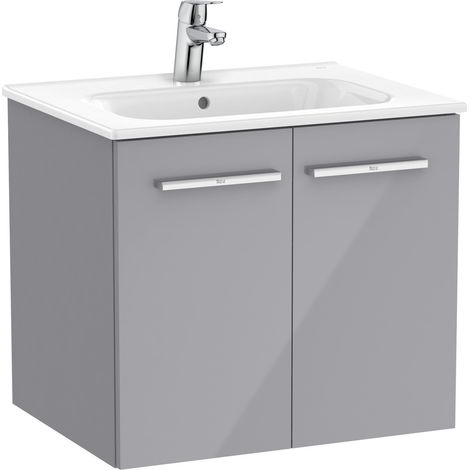 Pack Unik mueble base con puertas + lavabo VICTORIA - ROCA Color: Gris brillante