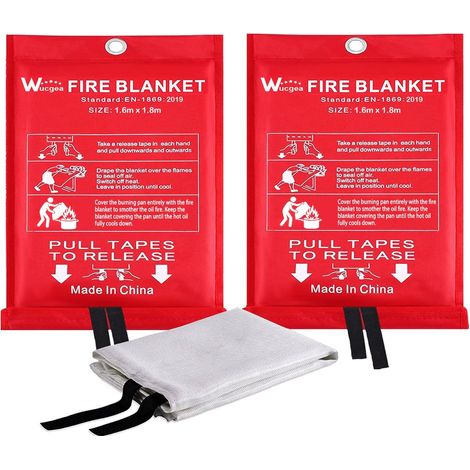 Couverture Anti feu de Survie - 160 x 180 Couverture Anti-feu en Fibre de Verre d'urgence pour la Survie Protection Ignifuge et Isolation Thermique, Applicable à Cuisine, Barbecue, Camping（2 Paquet） (1/5)