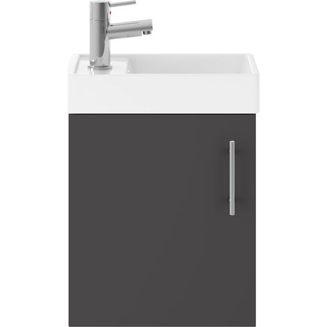 Cloakroom Wall Hung 1 Door Vanity Unit with Basin, 400mm - Gloss Grey (1/3)