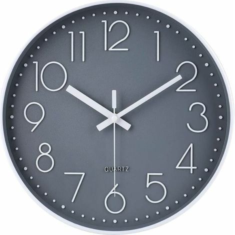 Horloge Murale Ronde Silencieuse à Piles 30cm Gris - Gris (1/5)