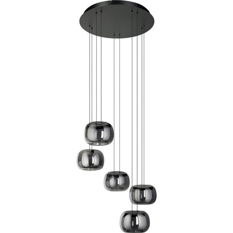 Lampadario Contemporaneo Hortunas Acciaio Nero Trasparente 5 Luci Led 5,8W Ip20 (1/4)