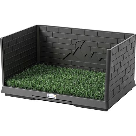 Toilette pour Chien avec Gazon Artificiel, Parois Hautes et Plateau Coulissant, Système de Drainage, 75x51x36,5cm, Noir (1/5)