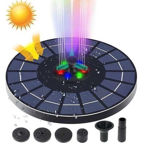 Fontaine solaire 23 cm avec LED – Fontaine d'extérieur solaire noire (1/5)