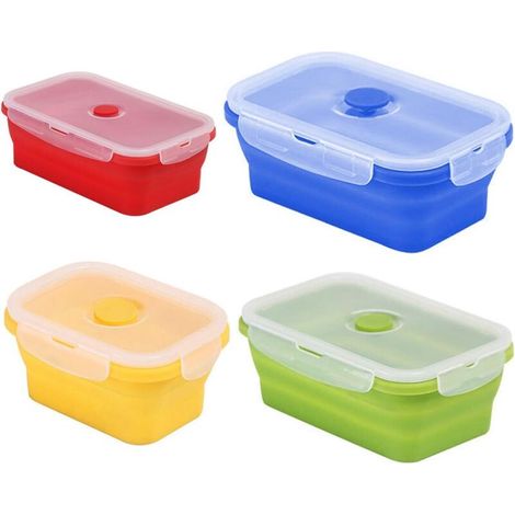 4 pièces Boîtes à lunch en SiliCône pliable étanche aux micro-ondes conteneurs de stockage des aliments sûrs pour adultes enfants travail scolaire cuisine pique-nique-Fei Yu (1/5)