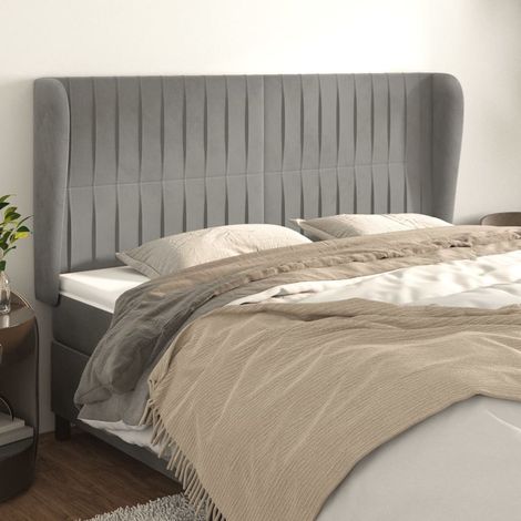 vidaXL Tête de lit avec oreilles Gris clair 183x23x118/128 cm Velours