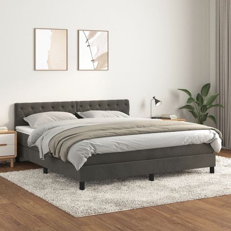 Boxspringbett mit Matratze,Betten für Erwachsene,Bettgestell und Polsterbett,Schlafzimmerbett Dunkelgrau 160x200 cm Samt -Maison 38631 BonneVie (1/5)