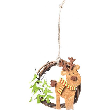Pendentif Ronde - Anneau en Rotin et Tissu Non Tissé - Décoration Porte Fenêtre - Fête Noël Mariage - 1 Pièce