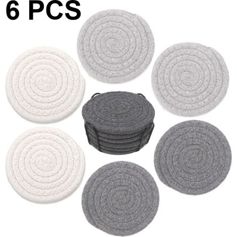 Sous-plat Tissé - 10 x 10 cm - Coton Polyester - Pour Tasses Et Récipients Chauds Ou Froids - Lot De 6 Avec Support De Rangement (1/5)