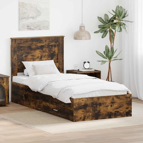 Estructura de cama con cajón Roble Ahumado y Plata 75 x 190 cm