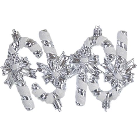 Lot de 4 décorations de sapin de Noël en forme de cannes de Noël - Décoration créative à suspendre pour appartement, dortoir ou salon-Argent (1/5)