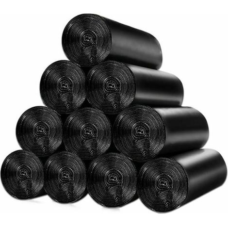 Lot de 150 sacs poubelle de 10 litres avec poignées, rouleaux rectangulaires 45 x 50 cm, coloris noir, usage ménager (1/4)