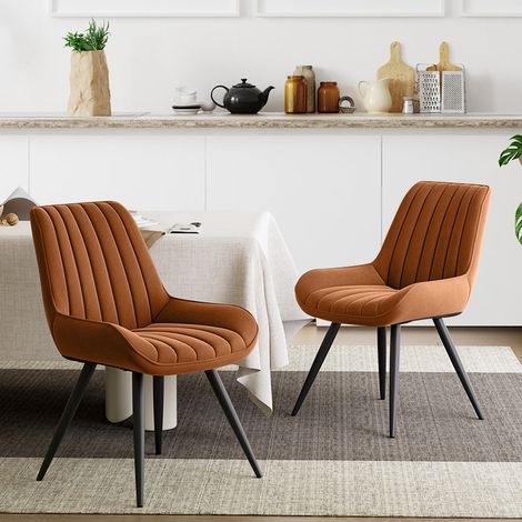 Hawthyhome Esszimmerstühle 2er Set  Polsterstühle mit 5 cm Sitzkissen • künstlicher Stoff Dining Chair • Küchenstuhl mit Rückenlehne • Moderne Sessel • Metallbeine • Braun