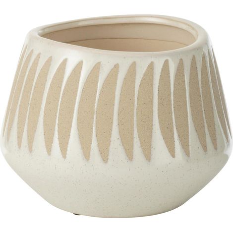 Cache-Pot Déco en Grès "Kai" 20cm Beige & Blanc