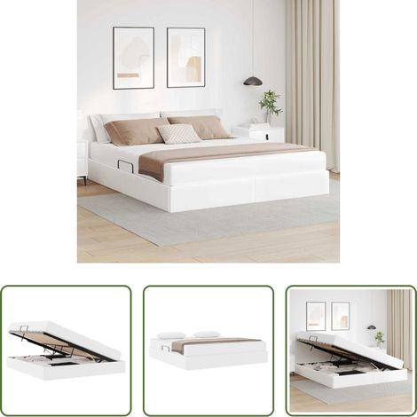 vidaXL Lit hydraulique - Lit avec rangement et matelas avec matelas 2 pcs Blanc Cuir (1/5)