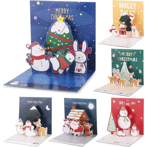 6 Pièces 3D Carte de Vœux Noel avec Enveloppes, Cartes de Noël 3D Pop Up Carte Postale Joyeux Noel, Père Noël Renne Premium Carte Cadeau Voeux Noel po