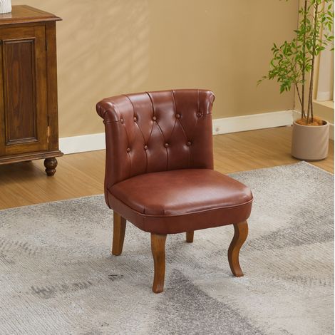 Chaise de repas en cuir marron avec pieds en bois massif, charge 150 kg,56x60x72 cm (1/5)