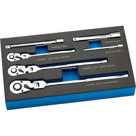 6 Pièces Clé à cliquet tête flexible 1/4 3/8 1/2 pouce 72 dents ajustable 180 degrés pour mécanique (1/5)