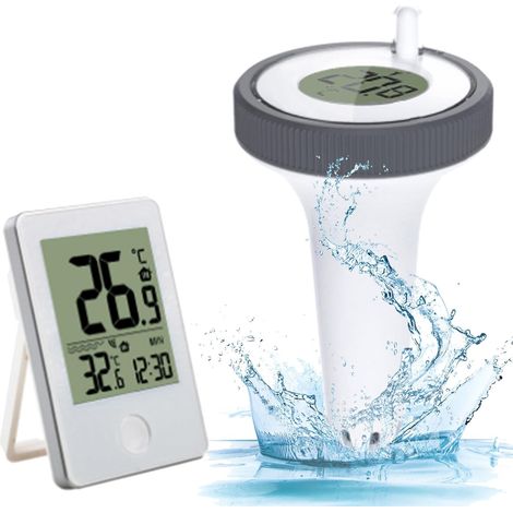 Thermomètre Piscine Flottant Electronique sans Fil Radio Connecté Combinaison Température Wireless eau LCD avec Récepteur Numérique Exterieur Interieur pour Aquarium Spa Étang Poissons (1/5)