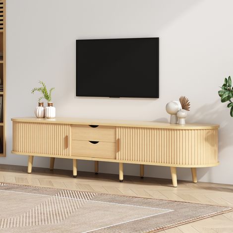Mobile TV 170 x 40 x 42 cm, 2 cassetti, ante scorrevoli, MDF noce chiaro DESVIAE (1/4)