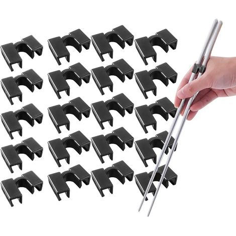 Juego de 20 palillos chinos reutilizables de plástico negro para principiantes y entrenadores. (1/5)