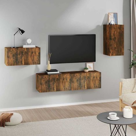 vidaXL 4 Piece TV Cabinet Set Smoked Oak Engineered Wood (1/5)