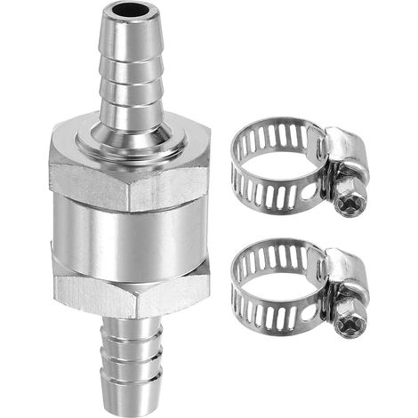8mm (5/16") Clapet Anti-Retour, Clapet Unidirectionnel Avec Colliers, Accessoires De Controle En Alliage D'Aluminium Pour Petrol, Diesel, Gas, Oil, Air, Water, Silver (1/5)