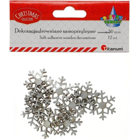 12 selbstklebende Holzschneeflocken