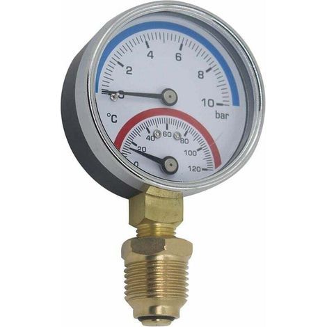 80-mm-Thermometer für Druck und Temperatur, Heizkessel, Radialgewinde (80 mm, 0–16 bar, 1/4")